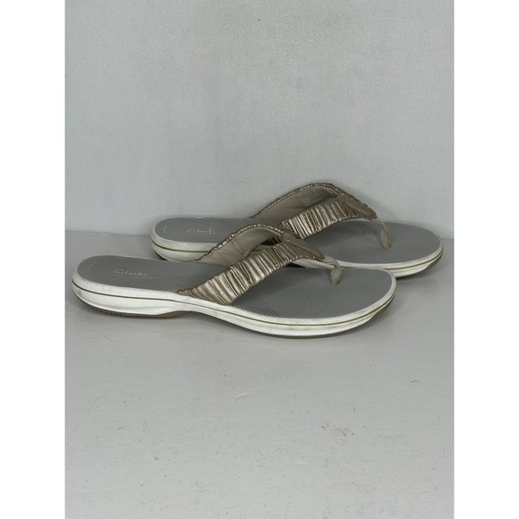 Clarks Shoes - Clarks Cloudsteppers Arla Glitz Metallic Gold Ruched Flip Flop Sandals Womens 10